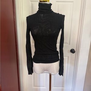 Free People Black Sheer Turtleneck Blouse
